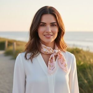 Burberry Silk Scarf Pink Gold Chain Charm Print 22” Square Vintage Logo Designer